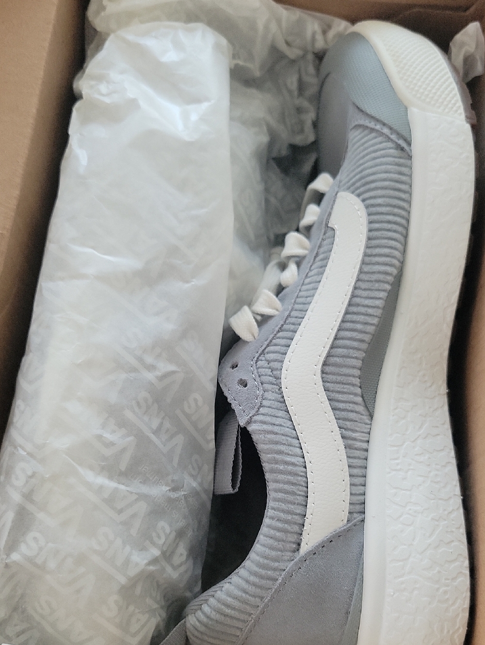 Vans Gray Corduroy Low-Top Sneaker with White Side Stripe